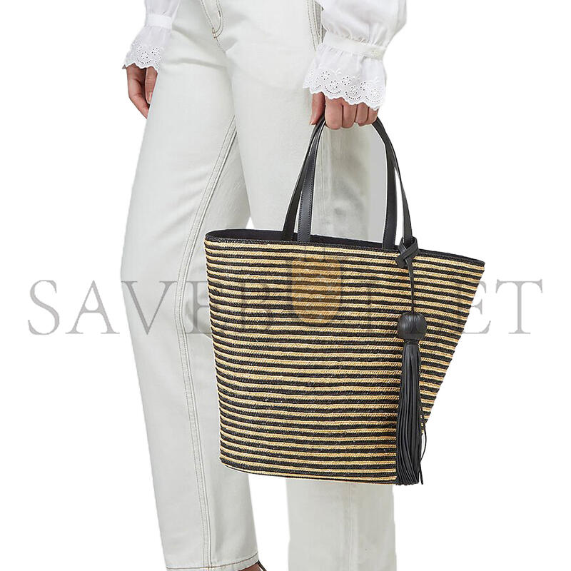 y*l Sa**t Lau*nt striped tote in raffia and leather 600308 (30*28*15cm)